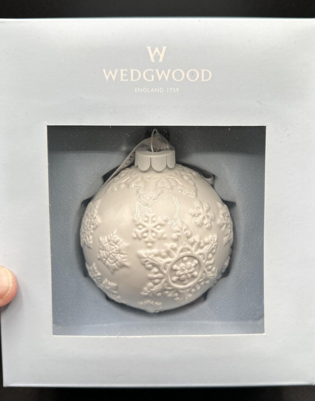 White Snowflake Jasperware Ball Ornament From Wedgwood Original Box NIB