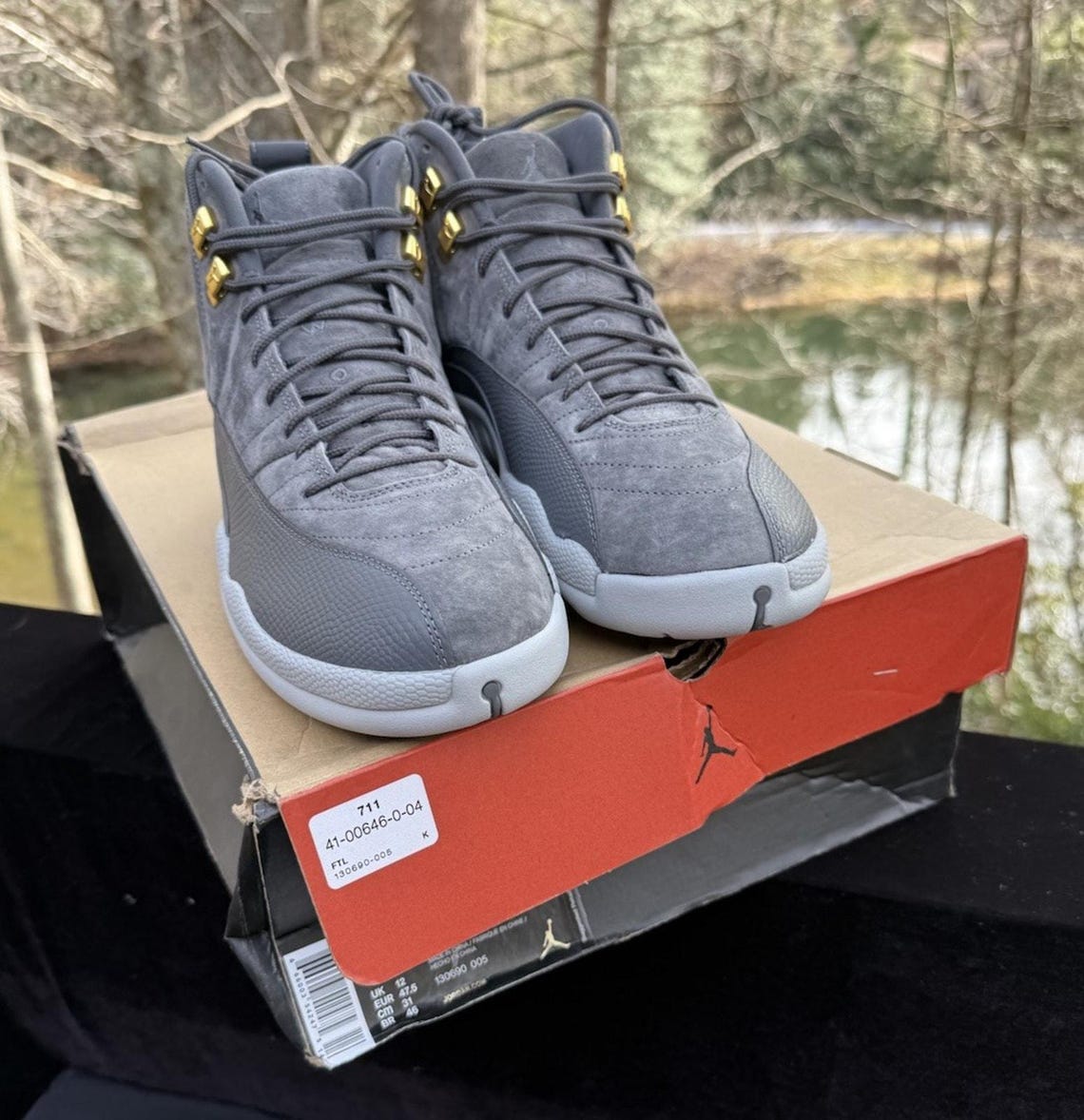 NIKE Mens Air Jordan 12 Retro Wool High Top Sneakers 852627-003 GRAY RARE Sz 13, foto 2 di 5