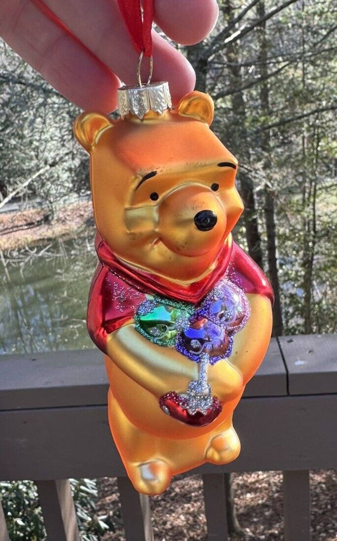 Vtg Winnie the Pooh Christmas Ornament Blown Glass Glitter Disney 3P Etsy