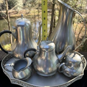 C.K. Kurz Tiel Royal Holland Pewter 2 Tea Pots & Creamer 1890 With ...