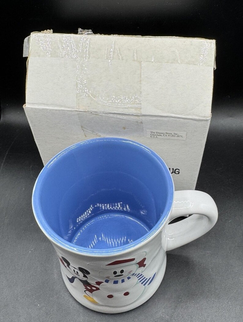 New 1990’s Disney Store Mickey Mouse Snowman Snowflakes Coffee 12 oz Cup Mug NIB image 10