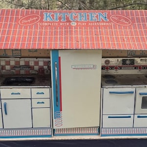 Vintage WOLVERINE Kitchen 3 Toy Play Set Refrigerator Stove Sink