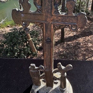 Antique Brass Arma Christi Memento Mori Crucifix Beautiful Easter Blessing A10 image 10