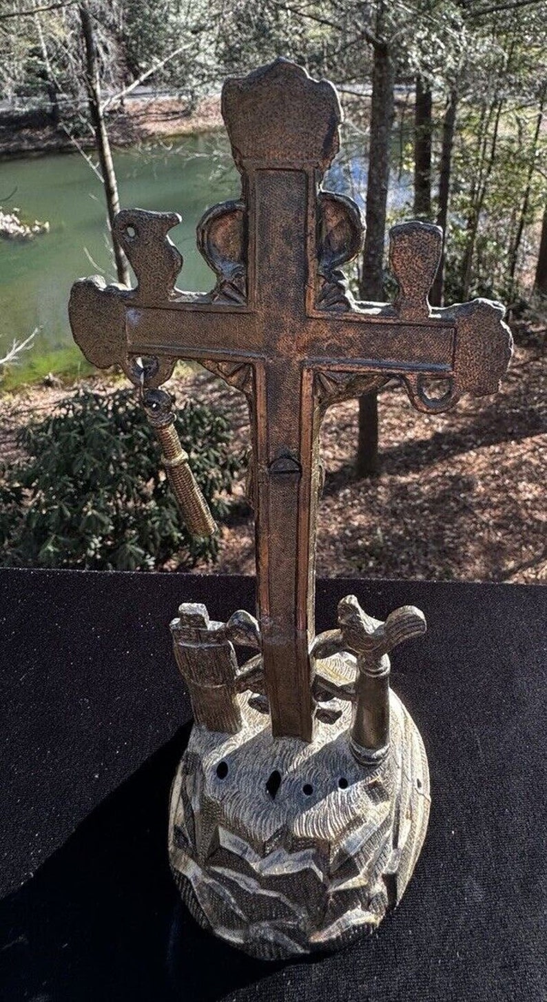 Antique Brass Arma Christi Memento Mori Crucifix Beautiful Easter Blessing A10 image 10