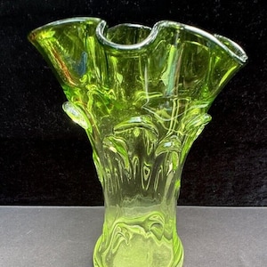 Stunning Vintage Mid Century Mint Green Glass Vase Pinched Made In France
