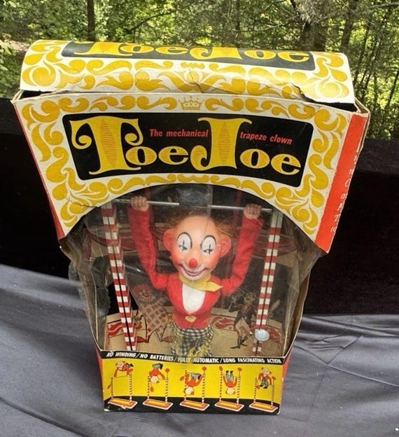 Rare Vintage 1950's Tin Toe Joe Mechanical Toy Acrobat by Ohio Art
