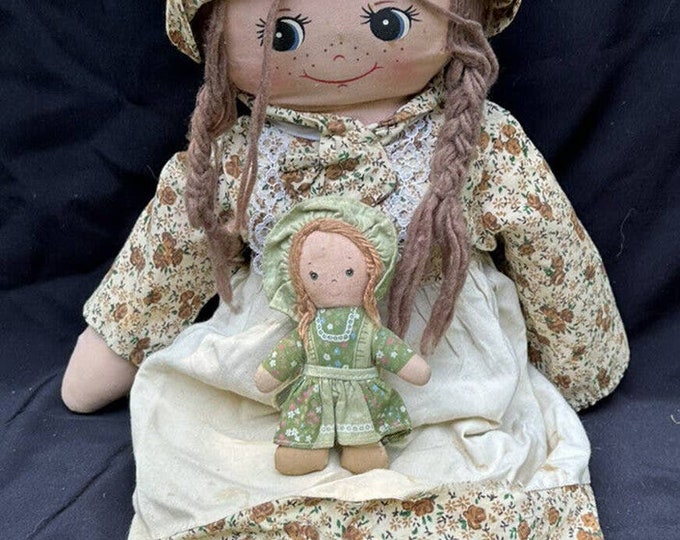 2 Vtg 24” & Mini Soft Cloth Country Rag Baby Doll Yarn Hair Braids S15 ...