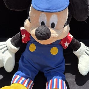 1990’s Disney Store Mickey Mouse July 4th Special Ed America Overalls 17" Plush image 3