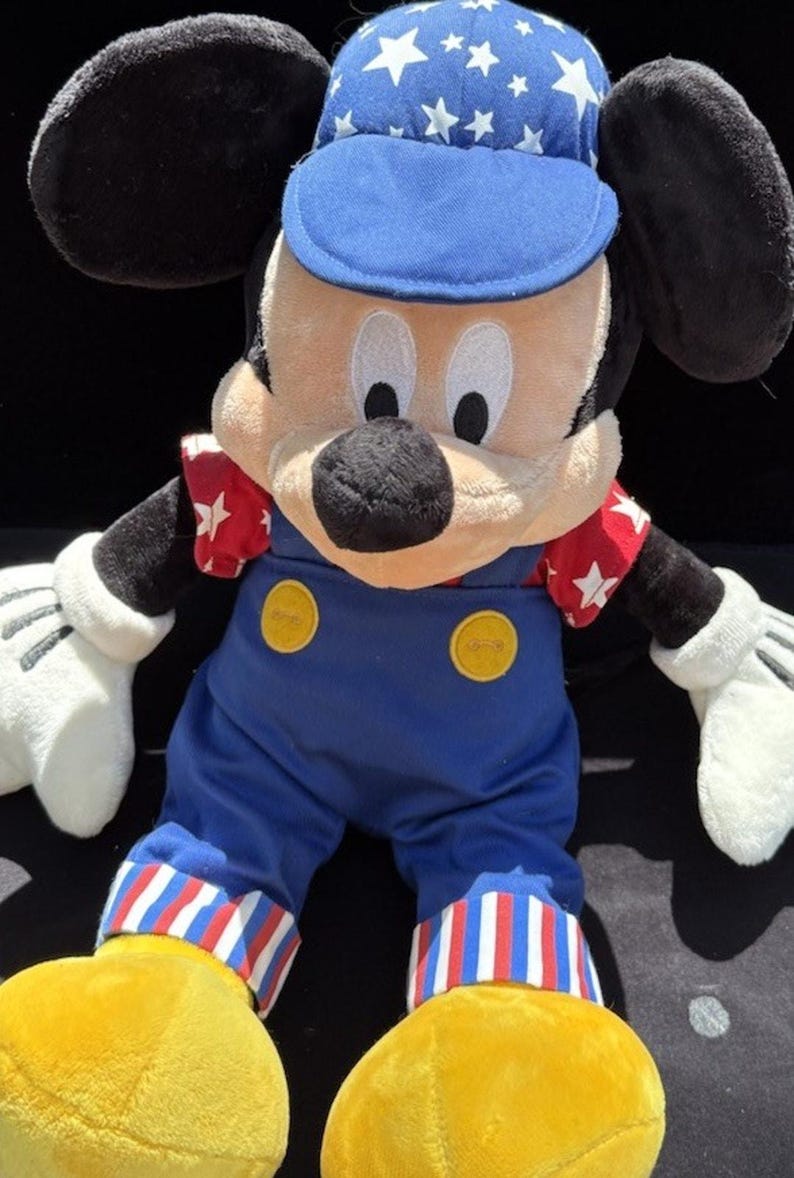 1990’s Disney Store Mickey Mouse July 4th Special Ed America Overalls 17" Plush image 3