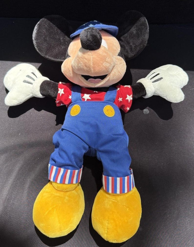 1990’s Disney Store Mickey Mouse July 4th Special Ed America Overalls 17" Plush image 5