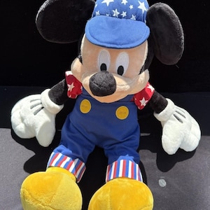 1990’s Disney Store Mickey Mouse July 4th Special Ed America Overalls 17" Plush image 1