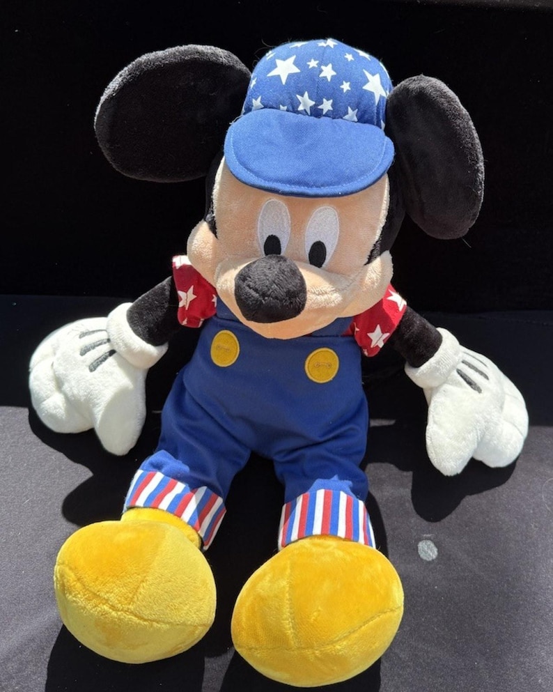 1990’s Disney Store Mickey Mouse July 4th Special Ed America Overalls 17" Plush image 1