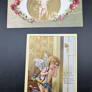 2 1900er viktorianischen Valentinstag Liebe Urlaub Postkarten c1910 Cupid Baby