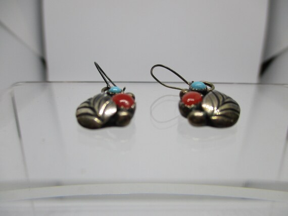 Vintage Southwest Turquoise and Coral Earrings - image 2