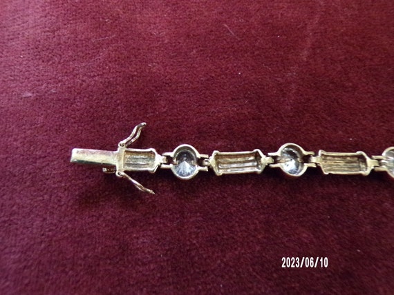 Gold Plated Sterling Bracelet with Clear Stones - image 3