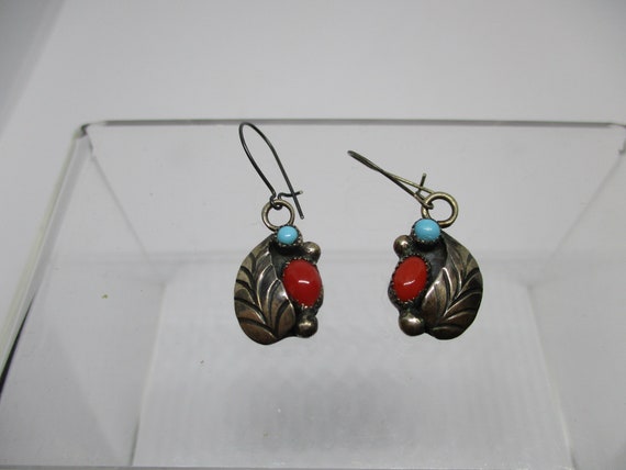 Vintage Southwest Turquoise and Coral Earrings - image 1