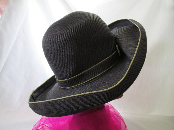 Vintage Navy Blue Straw Hat By Chapellerlie - image 2