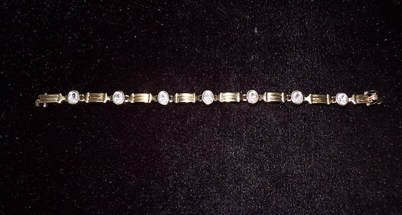 Gold Plated Sterling Bracelet with Clear Stones - image 1