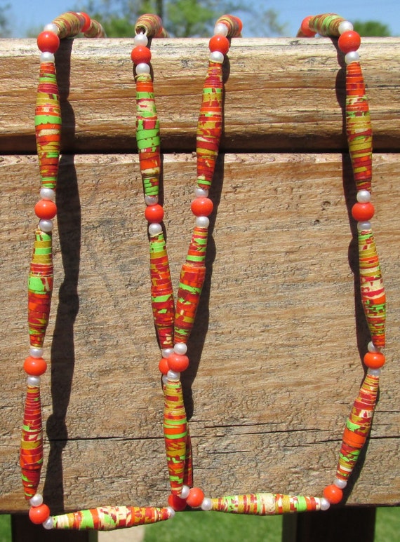 Flapper Necklace Handmade Paper Beads - image 2