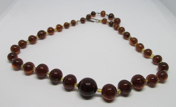 Vintage Rootbeer Colored Glass Italian Bead Neckl… - image 1