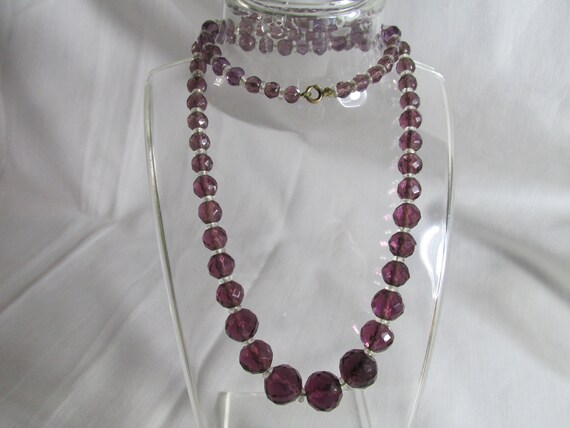 Vintage Purple Graduated and Clear Necklace - image 1