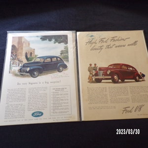 Vintage Ford Full Page Ads 1939 and 1940