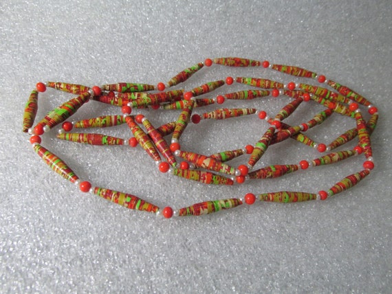 Flapper Necklace Handmade Paper Beads - image 5
