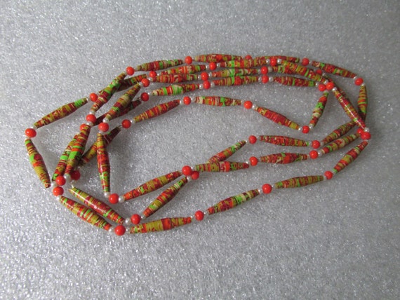 Flapper Necklace Handmade Paper Beads - image 3