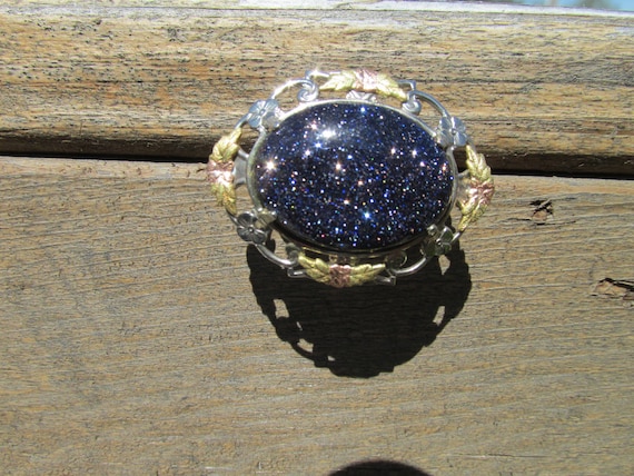 Blue Goldstone Brooch in Sterling LS Peterson Co … - image 1