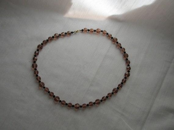 Vintage Glass Bead Necklace Brown and Black - image 3