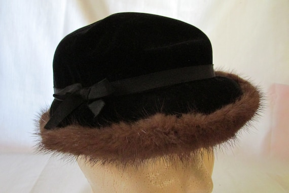 Mr John Mink Trimmed Velvet Hat - image 1