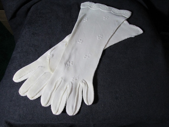 Off White Embroidered Gloves - image 1