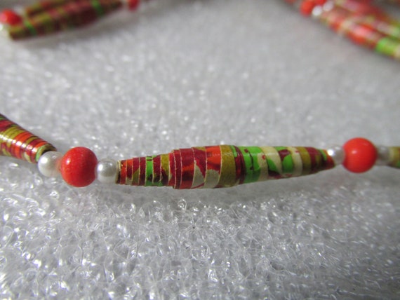 Flapper Necklace Handmade Paper Beads - image 4