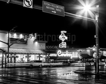 Million Dollar Cowboy Bar Downtown Jackson Wyoming Black & White Wall Art. Jackson Hole Black And White Pictures | Jackson Hole Office Art