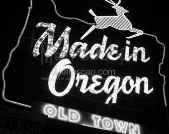 Made In Oregon Sign Black & White Wall Art. Portland Black And White Pictures | Portland Office Art