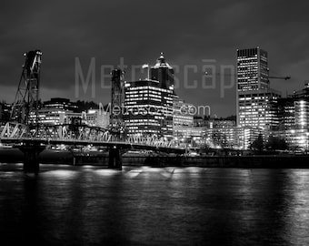 Portland Skyline Eastbank Esplande Black & White Wall Art. Portland Black And White Pictures | Portland Office Art