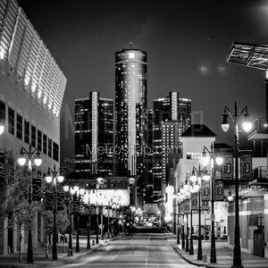 Detroit Pictures Black & White. Gm Renaissance Center At Night Black And White Wall Art. Detroit Black And White Photography