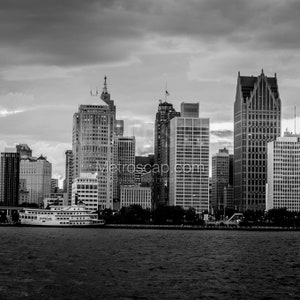 Detroit Pictures Black & White. Detroit Skyline From Windsor Black And White Wall Art. Detroit Black And White Photography