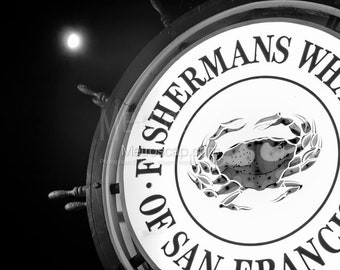 San Francisco Black and White Pictures | Black and White fishermans wharf sign Wall Art. San Francisco Office Art
