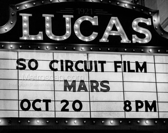 Lucas Theater Sign At Night Black & White Wall Art. Savannah Black And White Pictures | Savannah Office Art