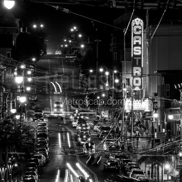 San Francisco Black and White Pictures | Black and White castro theater night Wall Art. San Francisco Office Art