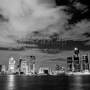 Detroit Pictures Black & White. Detroit Skyline From Windsor Ontario Black And White Wall Art. Detroit Black And White Photography