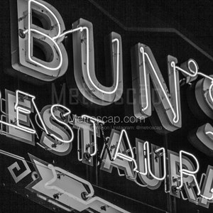 Buns Restaurant Neon Sign Black & White Wall Art. Delaware Ohio Black And White Pictures |  Delaware Ohio Office Art