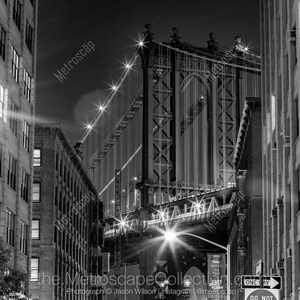 Fotografía en blanco y negro del puente de Manhattan, impresión artística de Nueva York