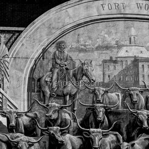Fort Worth Black and White Pictures | Black and White sundance square mural Wall Art. Fort Worth Office Art