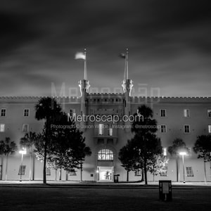 The Citadel At Night Black & White Wall Art. Charleston Black And White Pictures | Charleston Office Art