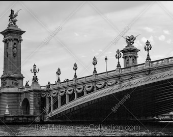 Black and White Paris Photography, Pont Alexandre III Bridge Art Print
