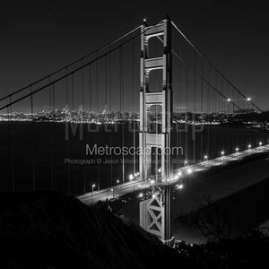 San Francisco Black and White Pictures | Black and White golden gate bridge night from marin headlands Wall Art. San Francisco Office Art