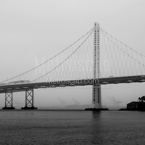 San Francisco Black and White Pictures | Black and White oakland bay bridge fog Wall Art. San Francisco Office Art