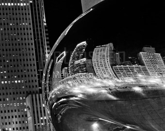 Chicago Pictures Black & White. Chicago Skyline Reflection Cloud Gate Millennium Park Black And White Wall Art. Chicago Black And White